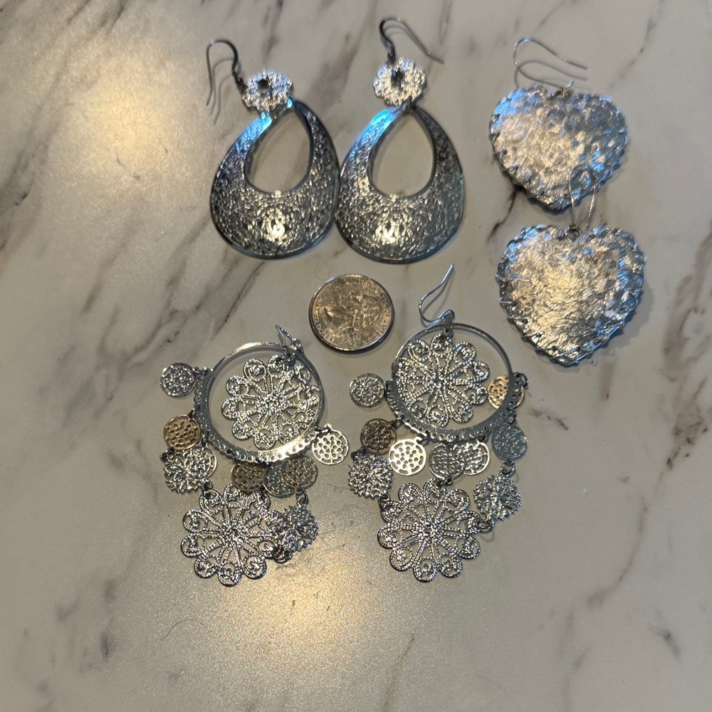 Silver Statement Earrings Set